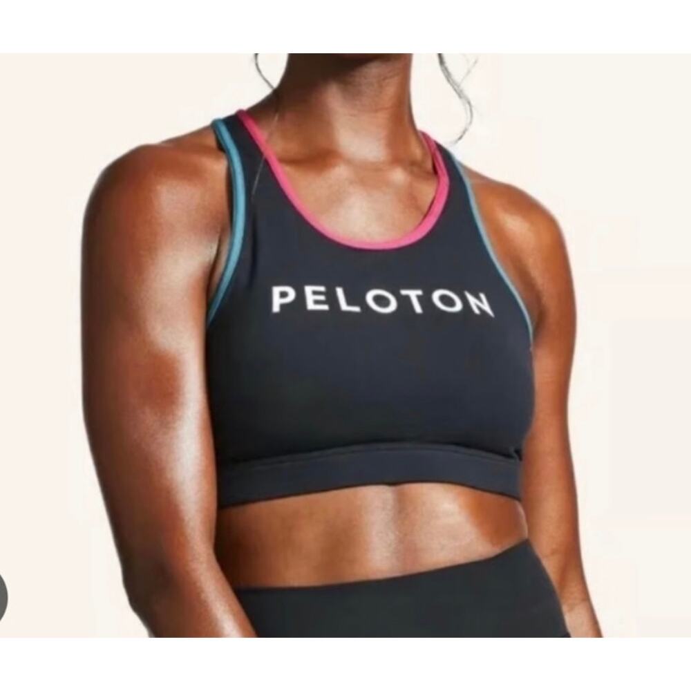Peloton Sports Bra Womens S Black Spellout Unpadded High Neck Racerback Active